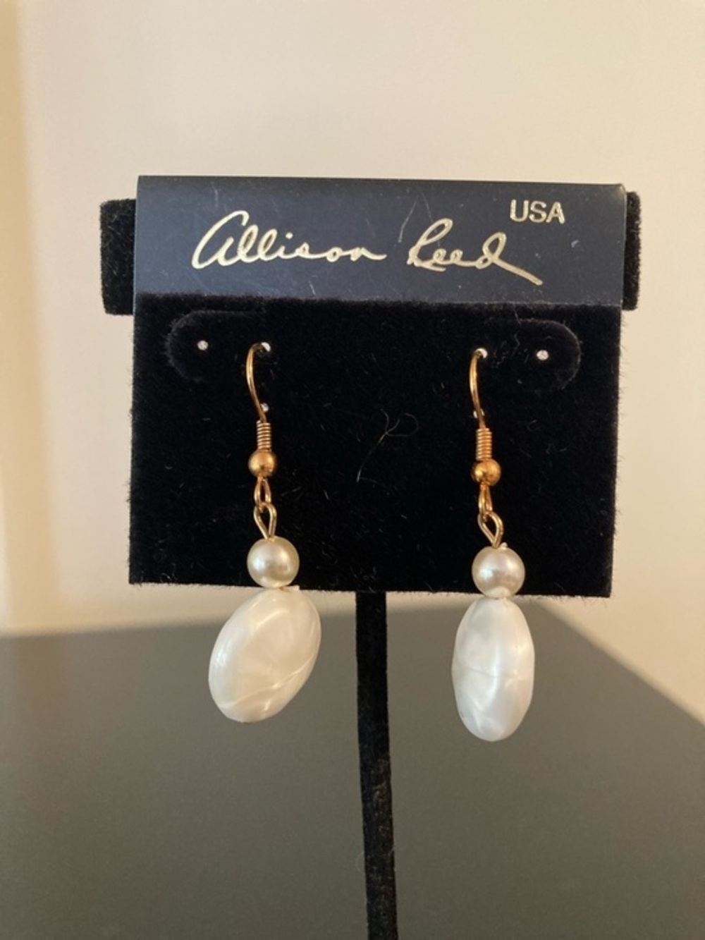 Cream Pearl Drop Earrings with Gold Hooks